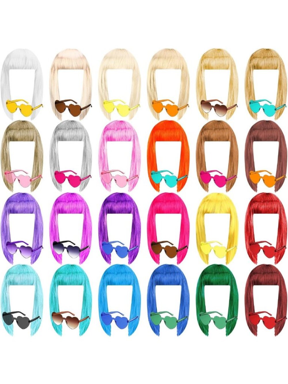 Chunyin 60 Pieces Short Bob Wigs and Sunglasses Set,17.7 Inch,Vivid Color